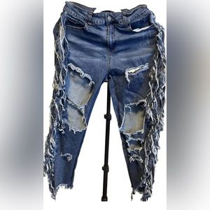 Fashion Nova Ripped Fringe Skinny Jeans